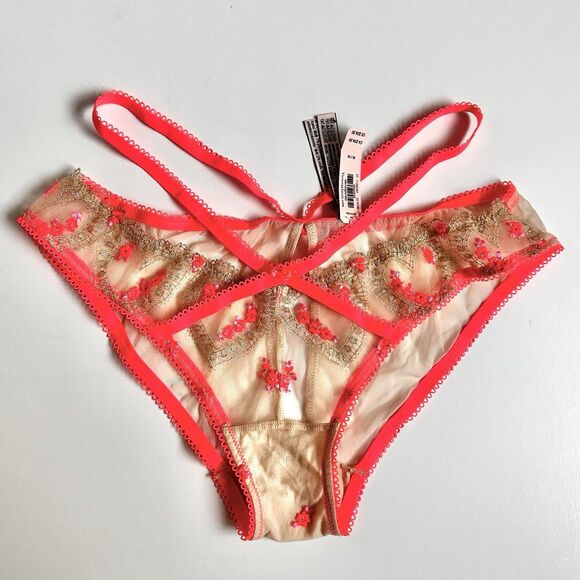 Victoria’s Secret Dream Angels Mesh Lace Floral Embroidery Keyhole Panty M NWT - Picture 1 of 8